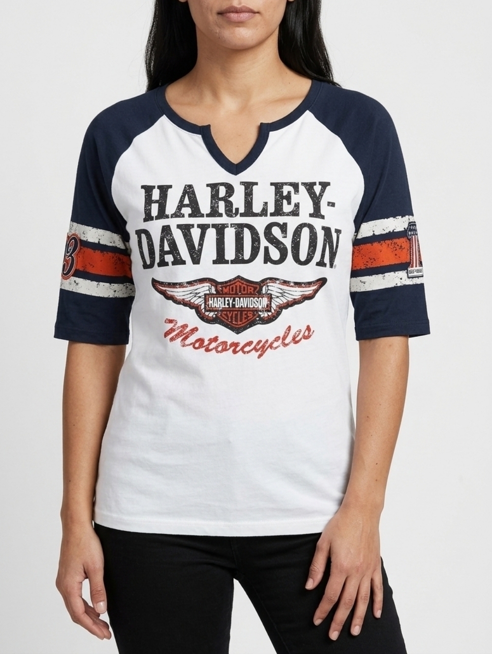 Harley Davidson Raglan Tee 3/4 Sleeve Logo Graphic Biker Shirt S